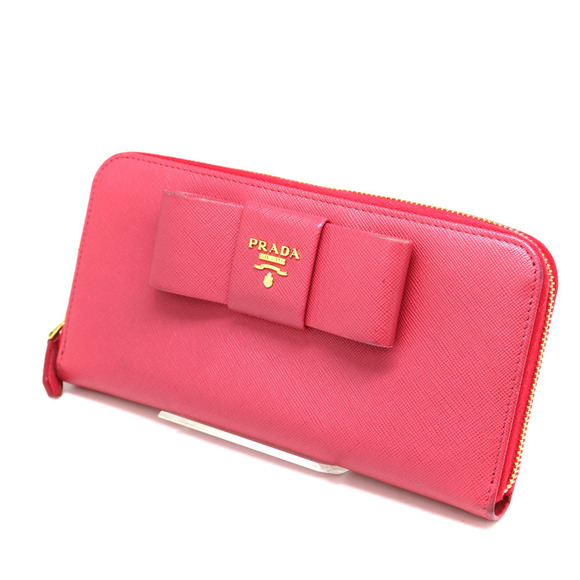 Prada Long Leather Wallet Peach Pink Ribbon Zip - Picture 1 of 6